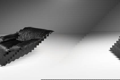 Natuzzi Post Modern Lounge Chair by Pierluigi Cerri 48" Black Leather Italy 1990s (1 of 10)