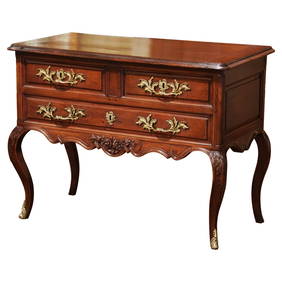 18th Century Louis XV Hand-Carved Walnut Commode Chest with Bronze Handles (1 of 11)