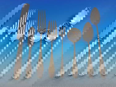 Hampton by Alvin Art Deco Sterling Silver Flatware Set for 12, 103 Pieces (1 of 9)