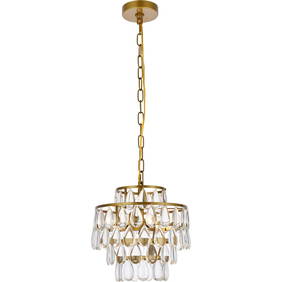 Living District Mila 3-Light Brass Pendant Chandelier 12in Crystal Modern (1 of 9)
