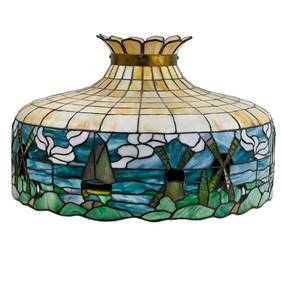 American Art Nouveau Leaded Glass Chandelier Circa 1910-1930 18 x 22 Inches (1 of 5)