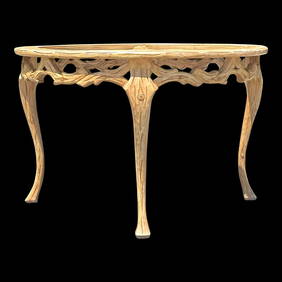 Vintage Regency Faux Bois Dining Table with Glass Top (1 of 9)
