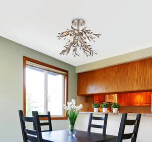 Elegant Antique Silver Leaf 4-Light Semi Flush Mount Chandelier 18.5" (1 of 7)