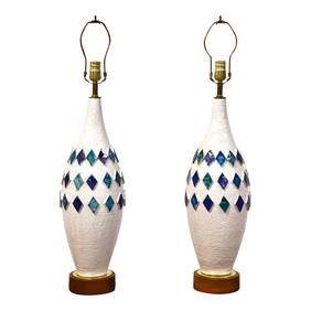 Elegant Pair of Mid Century White Ceramic Table Lamps 31.75 in Tall (1 of 7)