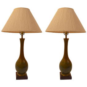 Mid-Century Teardrop Ceramic Table Lamps Pair 25" Height (1 of 6)