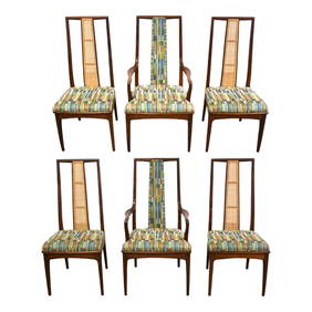 Mid-Century Modern Walnut Dining Chairs Set of 6 Cane Back (1 of 9)