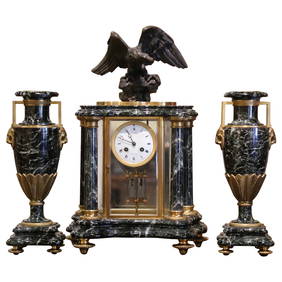 19th Century French Empire Marble Bronze Clock Garniture Set with Eagle (1 of 16)
