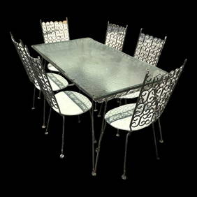Vintage MCM Wrought Iron Grenada Outdoor Dining Set of 7 by Arthur Umanoff (1 of 8)