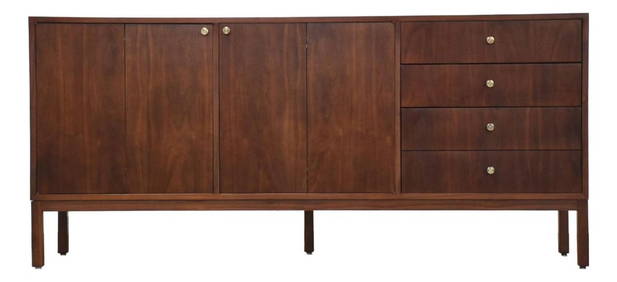1960s Paul McCobb Style Walnut Credenza Dresser with Brass Knobs (1 of 8)