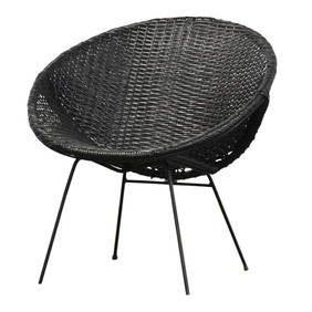 1970s Black Wicker Cane Lounge Chair with Iron Base (1 of 6)