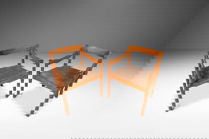 Vico Magistretti Italian Modern Carimate Chairs Set of 2 Beech Leather 1960s (1 of 10)