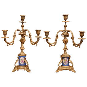 19th Century French Louis XVI Bronze Dore Porcelain Candelabras Set of 2 (1 of 7)