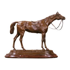 19th Century Patinated Bronze Horse Sculpture by J. Moigniez on Marble Base (1 of 13)
