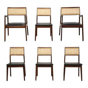 Mid-Century Modern Walnut Cane Dining Chairs Set of 6 USA (1 of 6)