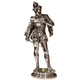 19th Century Silvered Bronze Sculpture 'Le Duel' by P.L. Detrier 14.5" (1 of 10)