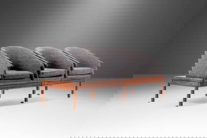 Arthur Umanoff Walnut Modular Bench 72" Mid-Century Modern Charcoal Tweed Upholstery 1960s (1 of 7)