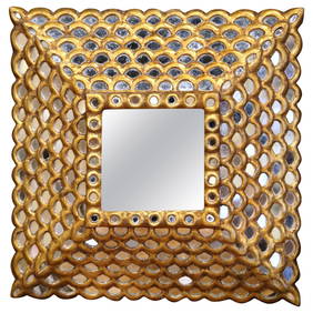 Early 20th Century French Giltwood Cushion Mirror 13x13 with Mercury Glass Insets (1 of 8)