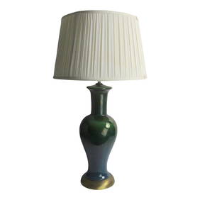 Mid Century Chinese Style Ceramic Table Lamp Green Blue Glaze 30.5 in Height (1 of 10)