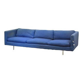 Milo Baughman Mid Century Modern Blue Sofa 91x34.5 Chrome Legs (1 of 8)