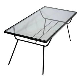 Mid Century Wrought Iron Coffee Table with Glass Top 42.5 x 18.5 x 16 Inches Black (1 of 10)