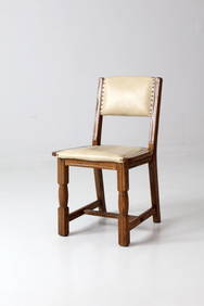 Vintage Mission Style Dining Chair Cream Leather Upholstery Brass Studs (1 of 13)