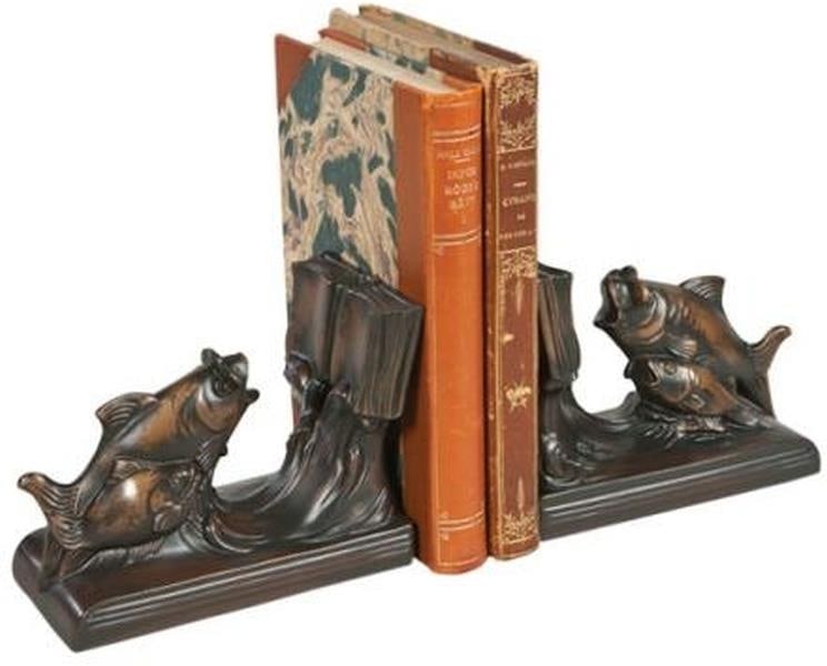 Rustic Lodge Style Handcrafted Fish Bookends 4.5H x 5.75W x 3D: Rustic Lodge Style Handcrafted Fish Bookends 4.5H x 5.75W x 3D Enhance your rustic decor with these charming handcrafted fish bookends. Each piece is meticulously hand-cast and hand-painted, showcasin