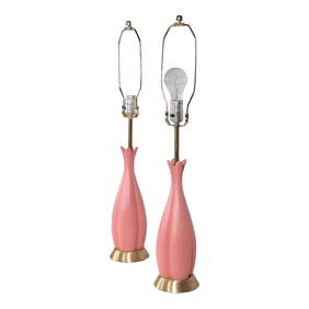 Charming Pink Ceramic Mid Century Table Lamps Pair 27.5" (1 of 10)