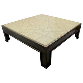 Rodolfo Dubarry Brutalist Coffee Table with Mother of Pearl Inlay 51x51 (1 of 10)