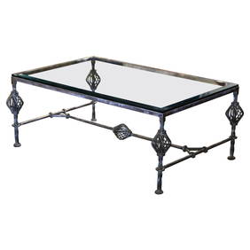 Vintage Gothic Coffee Table Beveled Glass Wrought Iron 51.25 x 33 x 19.25 (1 of 7)