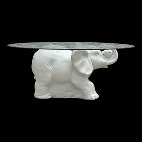 Chic Vintage White Elephant Ceramic Side Table with Glass Top (1 of 10)