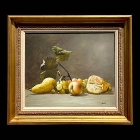 Vintage Boho Still Life Oil Painting 32.25x28.5 Canvas (1 of 6)