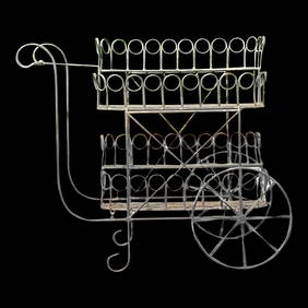 Vintage Mid Century Wrought Iron Bar Cart Black 37x21x32 (1 of 6)