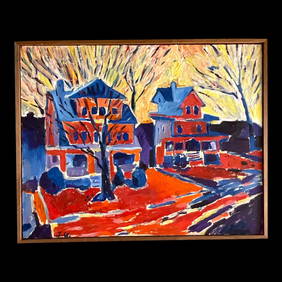 Vintage Boho Abstract Expressionist Oil Painting Canvas 31 x 25 (1 of 6)