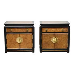 Pair of 1970s Chin Hua Nightstands by Raymond Sobota Black Lacquer Brass Hardware (1 of 9)