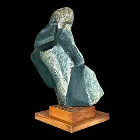 Vintage Boho Abstract Stone Sculpture 22in Wood/Stone Ebony Finish (1 of 7)