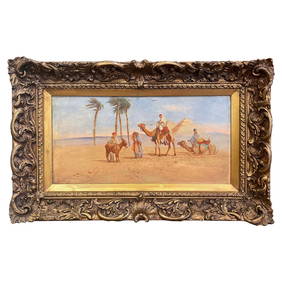 1927 John Coulson Framed Oil Painting Arab Camp Giza 26.5"W x 17"H (1 of 12)