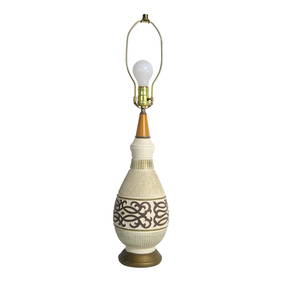 Vintage Mid Century Ceramic Table Lamp with Wood Top 28.25" H (1 of 10)