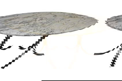 Mid-Century Modern Italian Marble Dining Table Steel Base 43.5x74.75 (1 of 7)