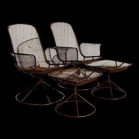 Chic Vintage MCM Wire Mesh Swivel Chairs and Ottomans Set of 4 (1 of 8)