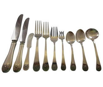Tuttle Basket of Flowers Sterling Silver Flatware Set 88 pcs with Hoover Hallmark (1 of 10)