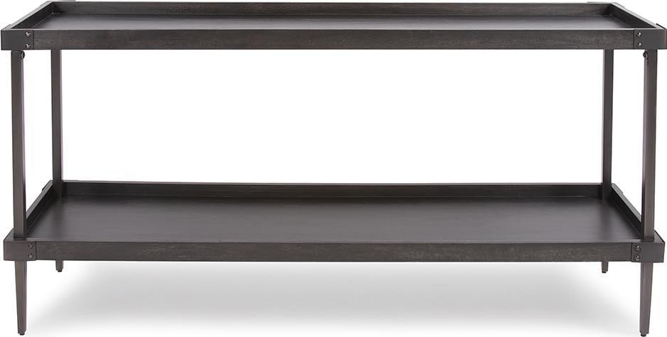 Howard Elliott 60" Mango Wood Console Table with Bronze Frame: Howard Elliott 60" Mango Wood Console Table with Bronze Frame Enhance your living space with this stylish console table featuring a beautiful blend of mango wood and a brushed dark bronze frame. This
