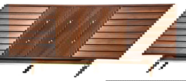 Merton Gershun Mid-Century Walnut Dresser 70" L Brass Accents (1 of 9)