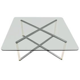 Charles Hollis Jones Chrome Lucite Glass Top Coffee Table 38 x 38 x 14.75 (1 of 7)