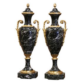 Antique 19th Century French Neoclassical Marble Bronze Dore Cassolettes Set (1 of 6)