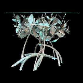 Vintage Patinated Copper Mangrove Side Table with Glass Top (1 of 9)