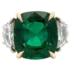 GIA Certified 11.31ct Zambian Emerald Diamond Three Stone Ring 18k Gold (1 of 7)