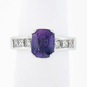Vintage GIA Certified 2.11ct Purple Sapphire Diamond Engagement Ring in Platinum (1 of 9)