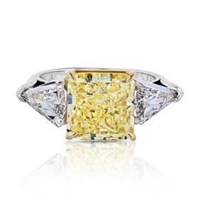 5.08 Carat GIA Radiant Cut Fancy Intense Yellow Diamond Ring (1 of 4)