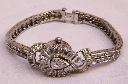 Buhre Art Deco 1930s Platinum Diamond Swiss Bracelet Watch (1 of 8)