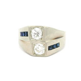 Antique Art Deco 20k White Gold Sapphire Diamond Wide Band Ring (1 of 10)